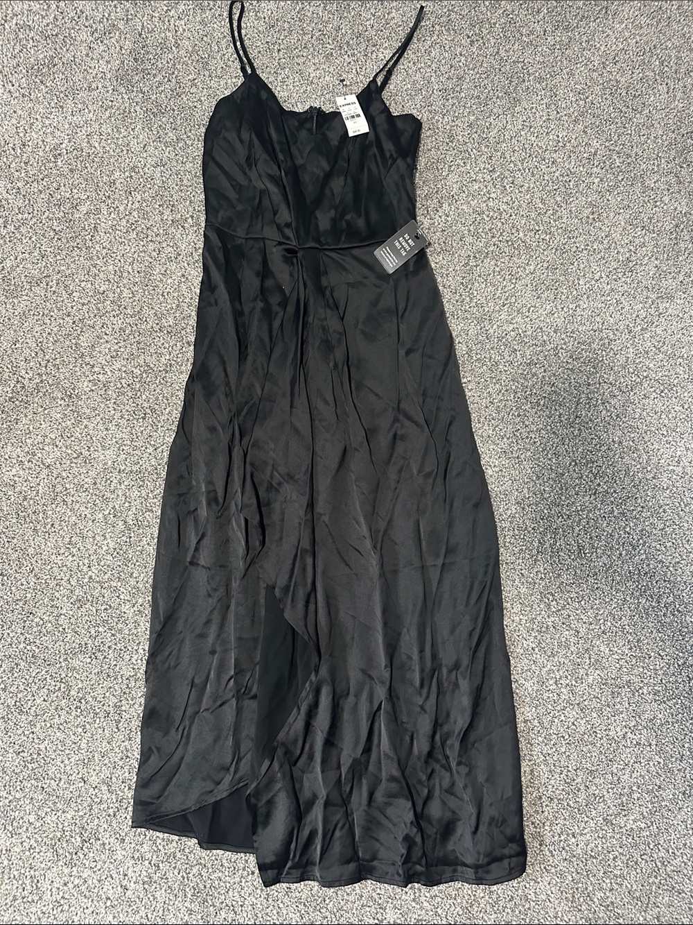 Express Black Satin Slip Midi Dress with Spaghetti Straps
